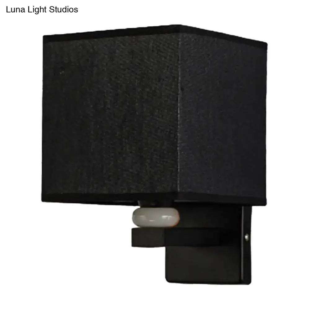 Modern rectangle fabric shade wall light with faux jade decor bedroom