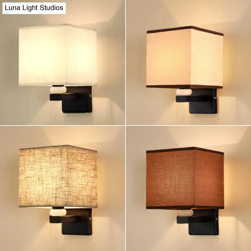 Modern rectangle fabric shade wall light with faux jade decor bedroom