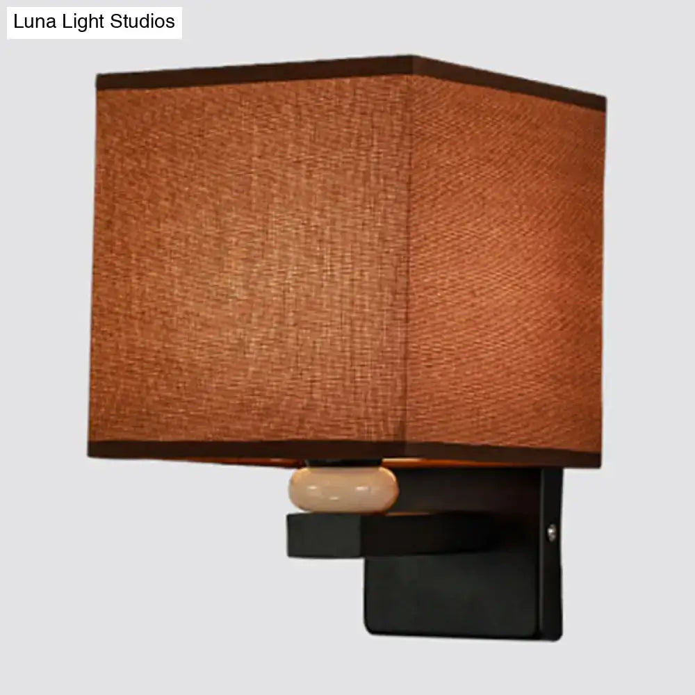Modern rectangle fabric shade wall light with faux jade decor bedroom