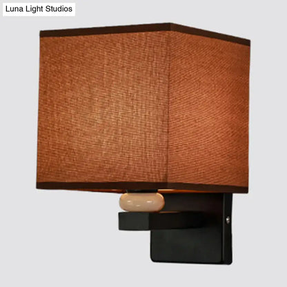 Modern rectangle fabric shade wall light with faux jade decor bedroom