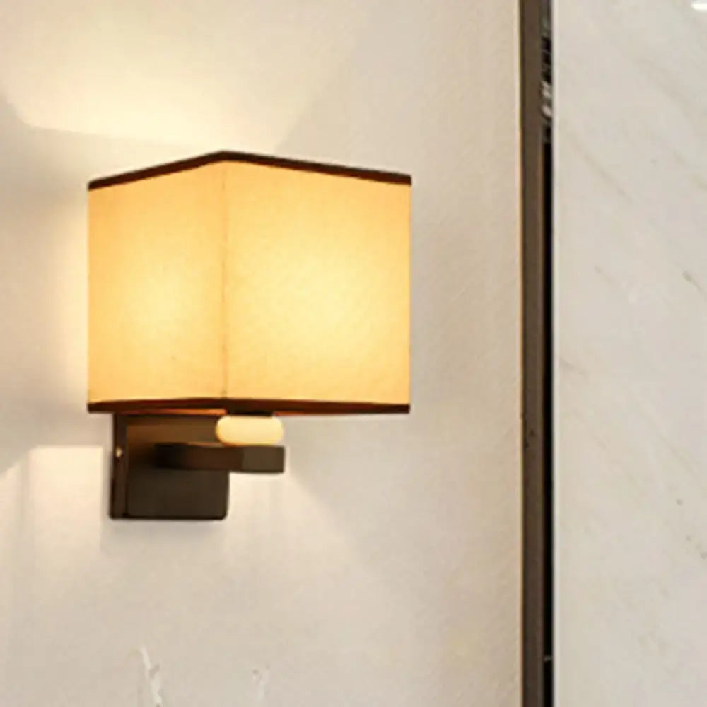 Modern rectangle fabric shade wall light with faux jade decor bedroom