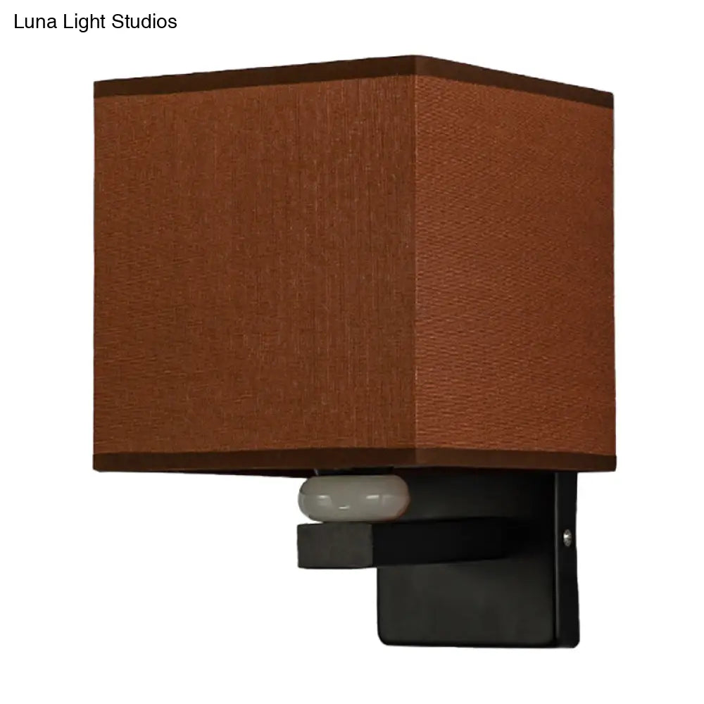 DecorBites™ Modern Rectangle Fabric Wall Lamp with Faux Jade Decor - Flaxen/White/Beige 1-Bulb Fixture