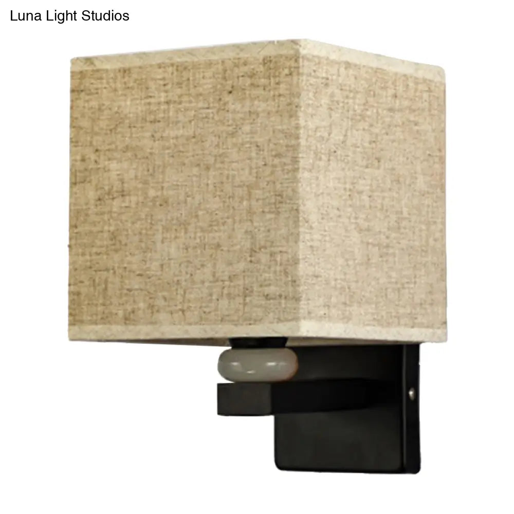 DecorBites™ Modern Rectangle Fabric Wall Lamp with Faux Jade Decor - Flaxen/White/Beige 1-Bulb Fixture