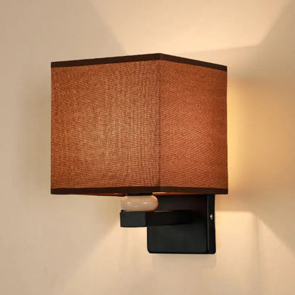 DecorBites™ Modern Rectangle Fabric Wall Lamp with Faux Jade Decor - Flaxen/White/Beige 1-Bulb Fixture