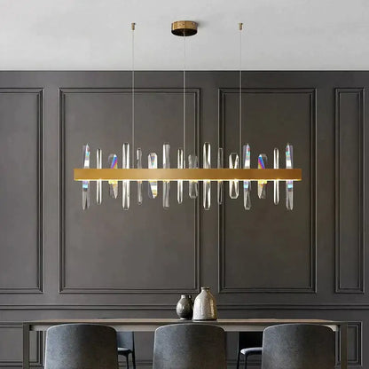 Modern rectangle gold crystal chandelier dining room light