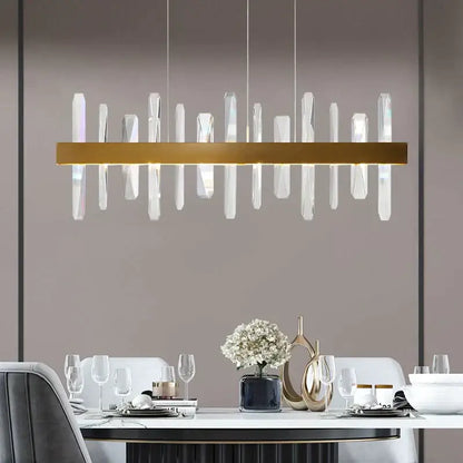 Modern rectangle gold crystal chandelier dining room light