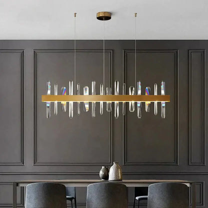 Modern rectangle gold crystal chandelier dining room light