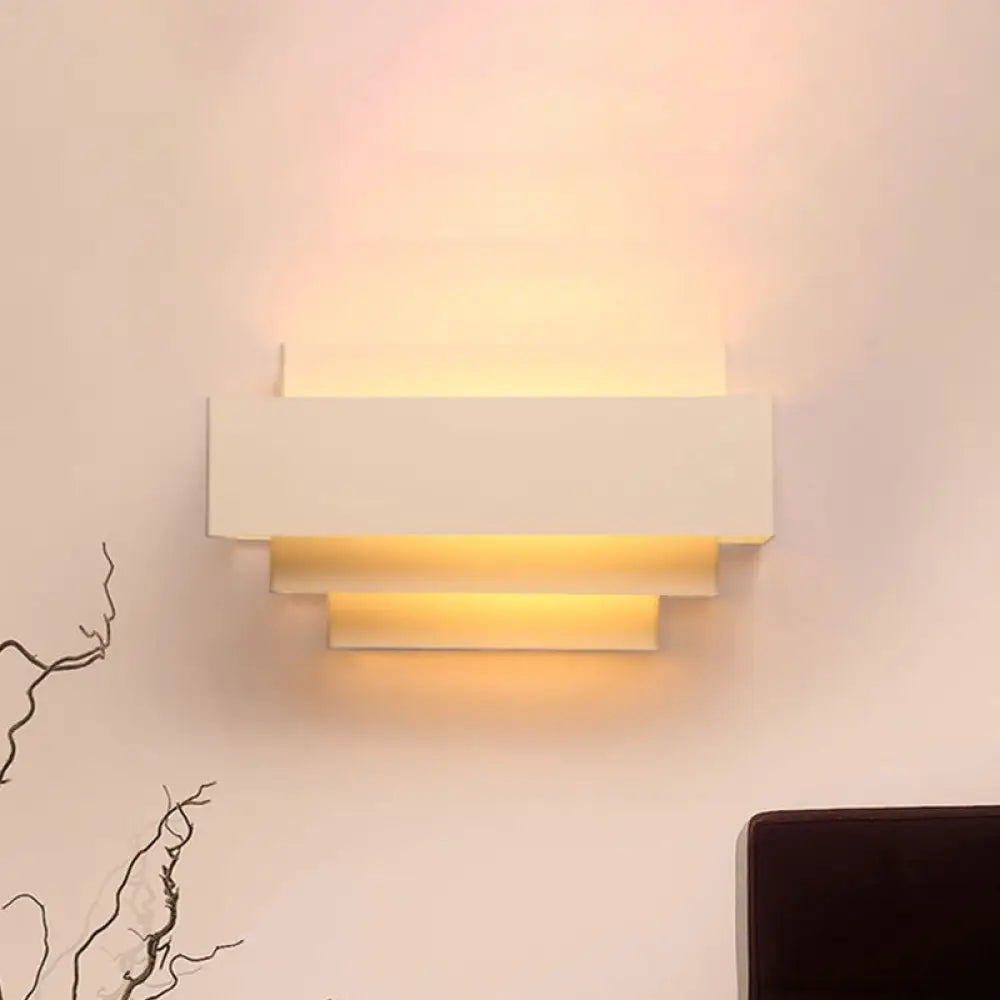 DecorBites™ Modern Rectangle Wall Lamp with Tiered Metal Design - White 1 Head Wall Sconce Light for Bedroom