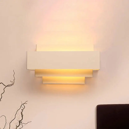 DecorBites™ Modern Rectangle Wall Lamp with Tiered Metal Design - White 1 Head Wall Sconce Light for Bedroom