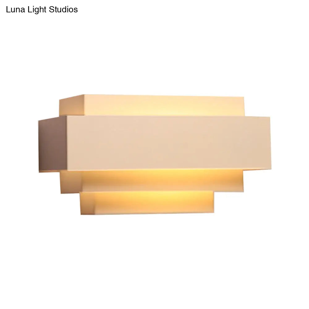 DecorBites™ Modern Rectangle Wall Lamp with Tiered Metal Design - White 1 Head Wall Sconce Light for Bedroom