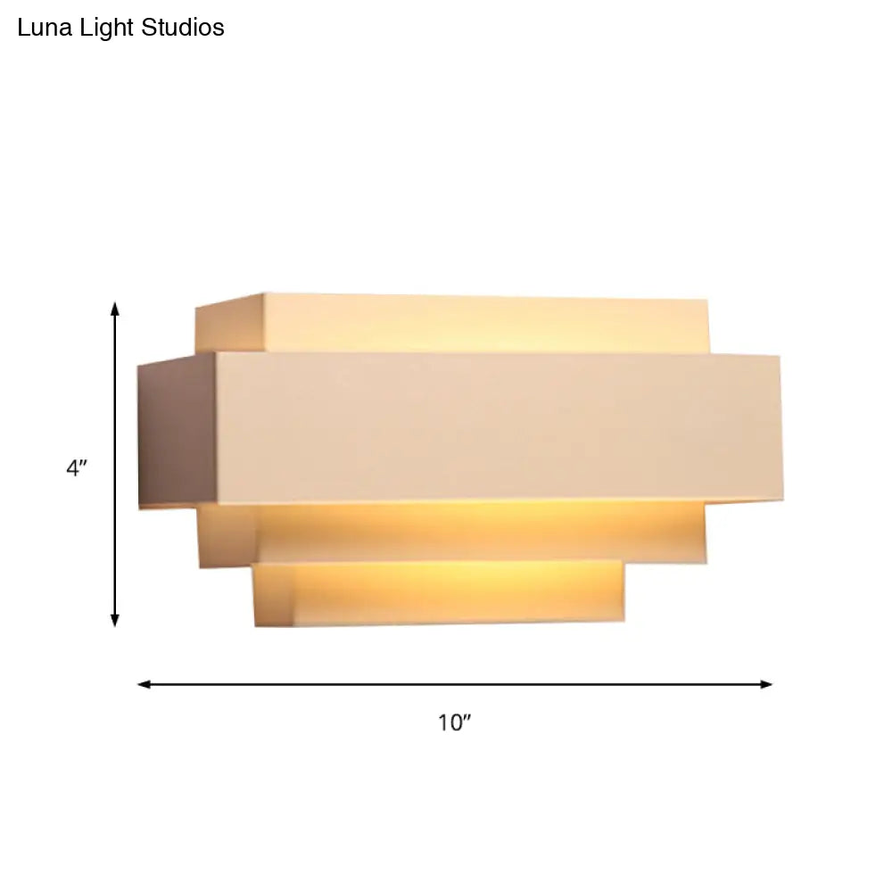DecorBites™ Modern Rectangle Wall Lamp with Tiered Metal Design - White 1 Head Wall Sconce Light for Bedroom