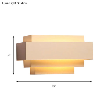 DecorBites™ Modern Rectangle Wall Lamp with Tiered Metal Design - White 1 Head Wall Sconce Light for Bedroom