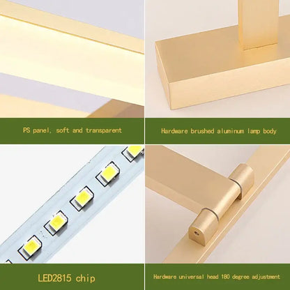 Modern rectangular acrylic golden mirror cabinet light for bathroom