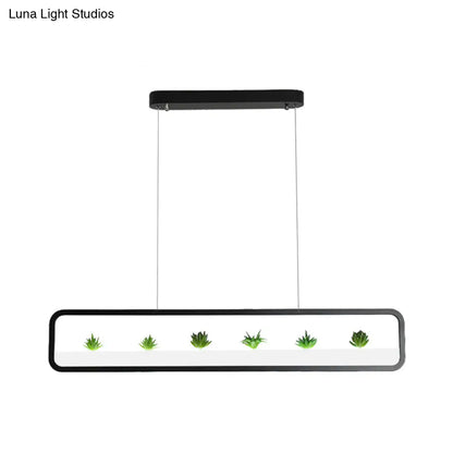 DecorBites™ Modern Rectangular Acrylic Island Chandelier - LED Dining Room Ceiling Light (27.5"/39" Long) - Black/White