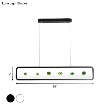 DecorBites™ Modern Rectangular Acrylic Island Chandelier - LED Dining Room Ceiling Light (27.5"/39" Long) - Black/White