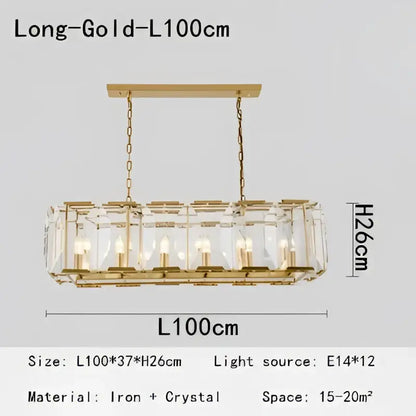 Modern rectangular black crystal chandeliers dining room led light