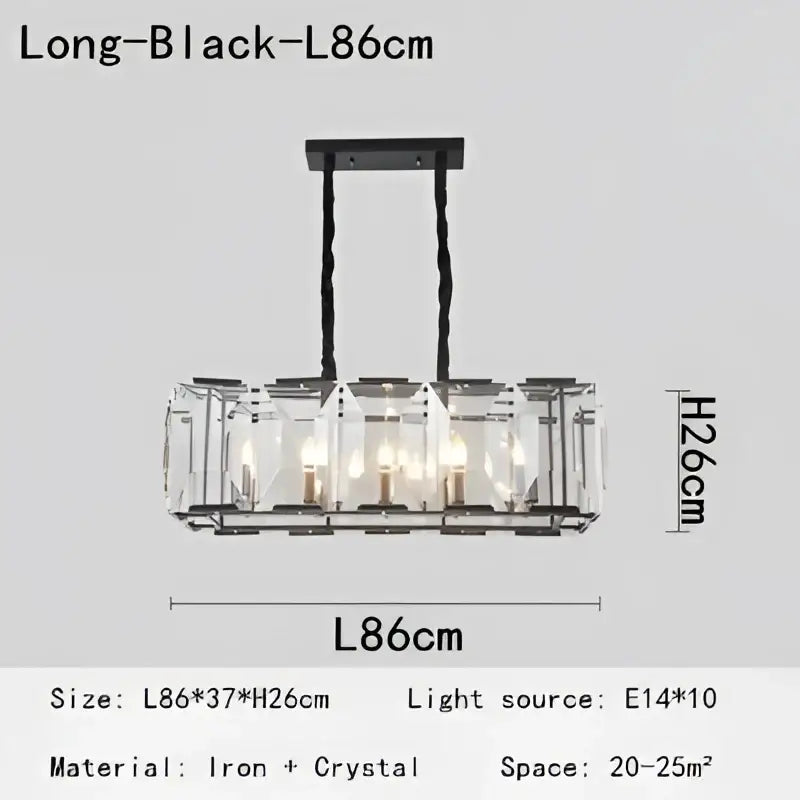 Modern rectangular black crystal chandeliers dining room led light