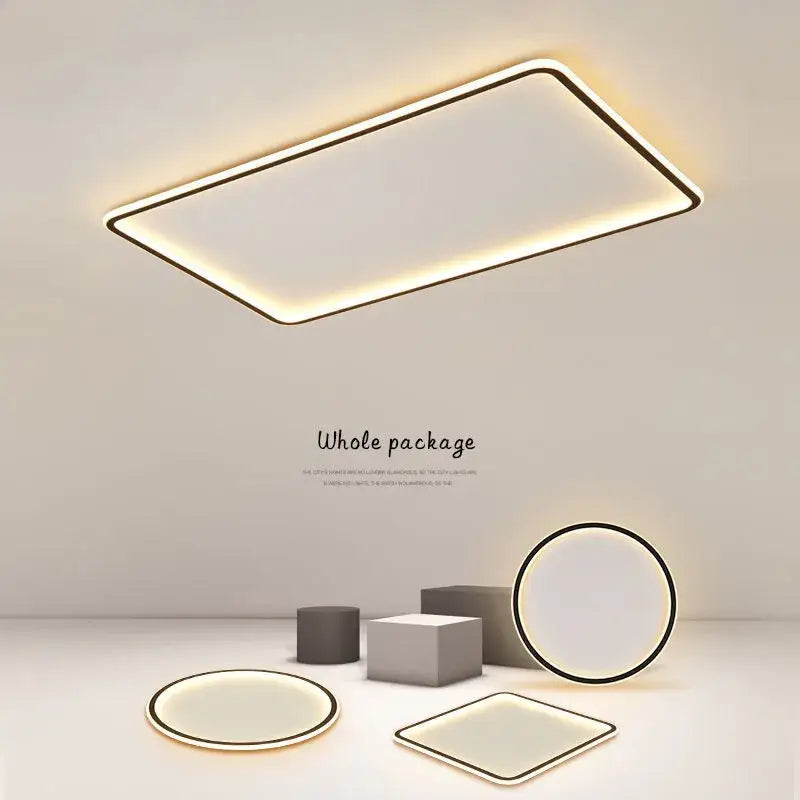 Modern rectangular black dimmable led ceiling chandelier living room