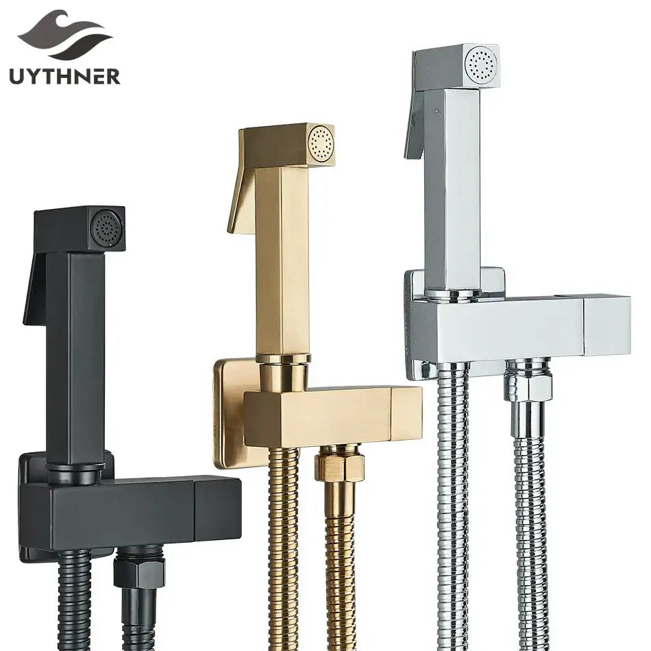 Modern rectangular brass bidet faucet bathroom sprayer in 3 finishes