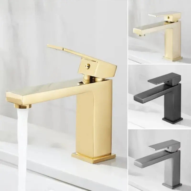 Modern rectangular brushed gold basin faucet bathroom mixer tap