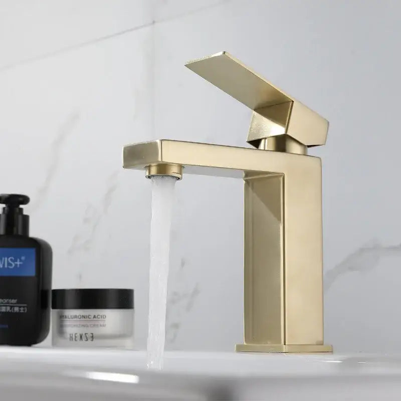 Modern rectangular brushed gold basin faucet bathroom mixer tap