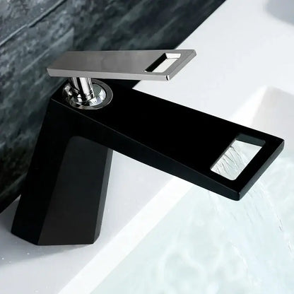 Modern rectangular brushed nickel bathroom sink faucet