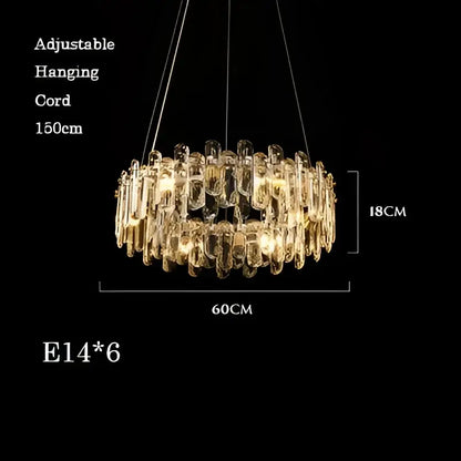 Modern rectangular brushed nickel crystal dimmable pendant light bedroom