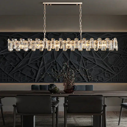 Modern rectangular brushed nickel crystal dimmable pendant light bedroom