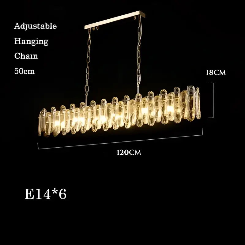Modern rectangular brushed nickel crystal dimmable pendant light bedroom