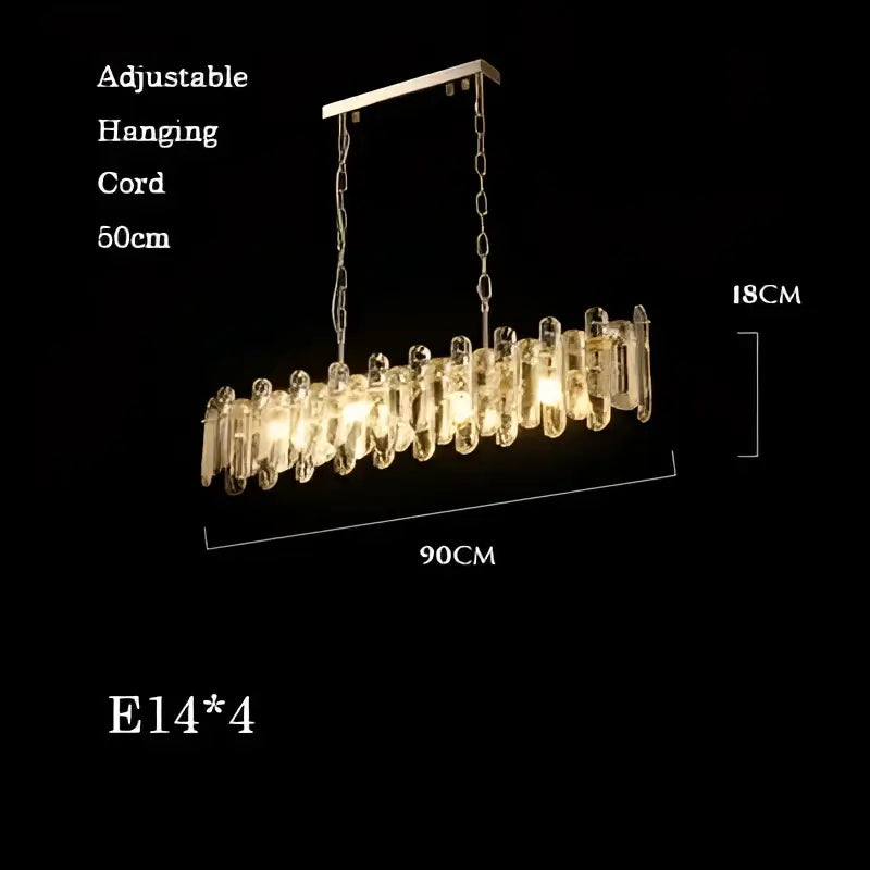 Modern rectangular brushed nickel crystal dimmable pendant light bedroom
