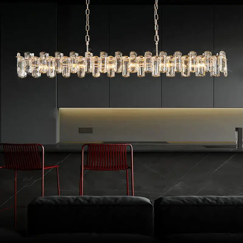 Modern rectangular brushed nickel crystal dimmable pendant light bedroom