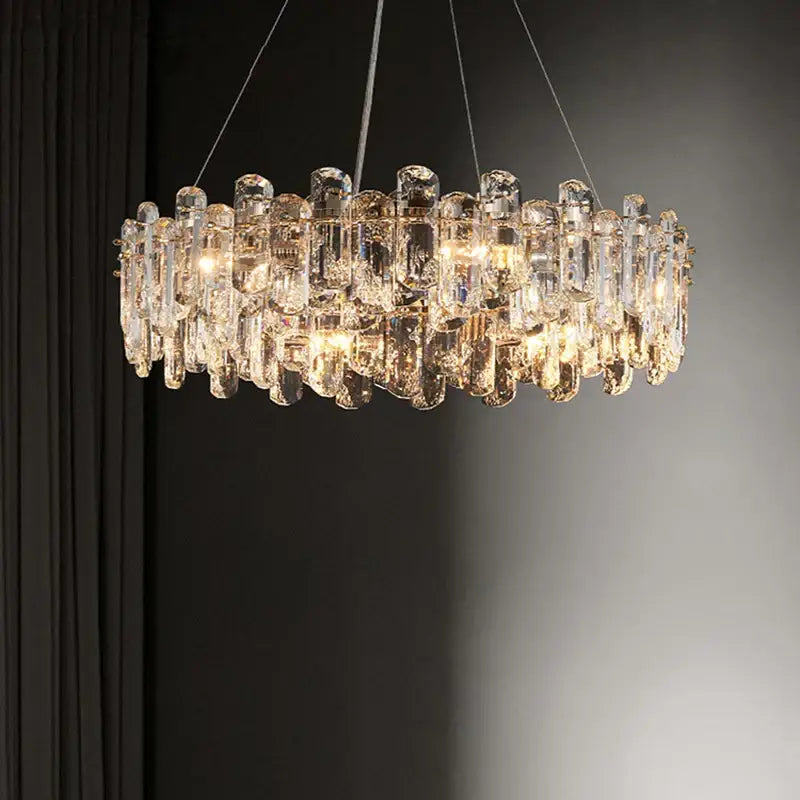 Modern rectangular brushed nickel crystal dimmable pendant light bedroom