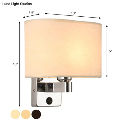 Modern rectangular chrome wall sconce with white beige fabric shade bedroom light