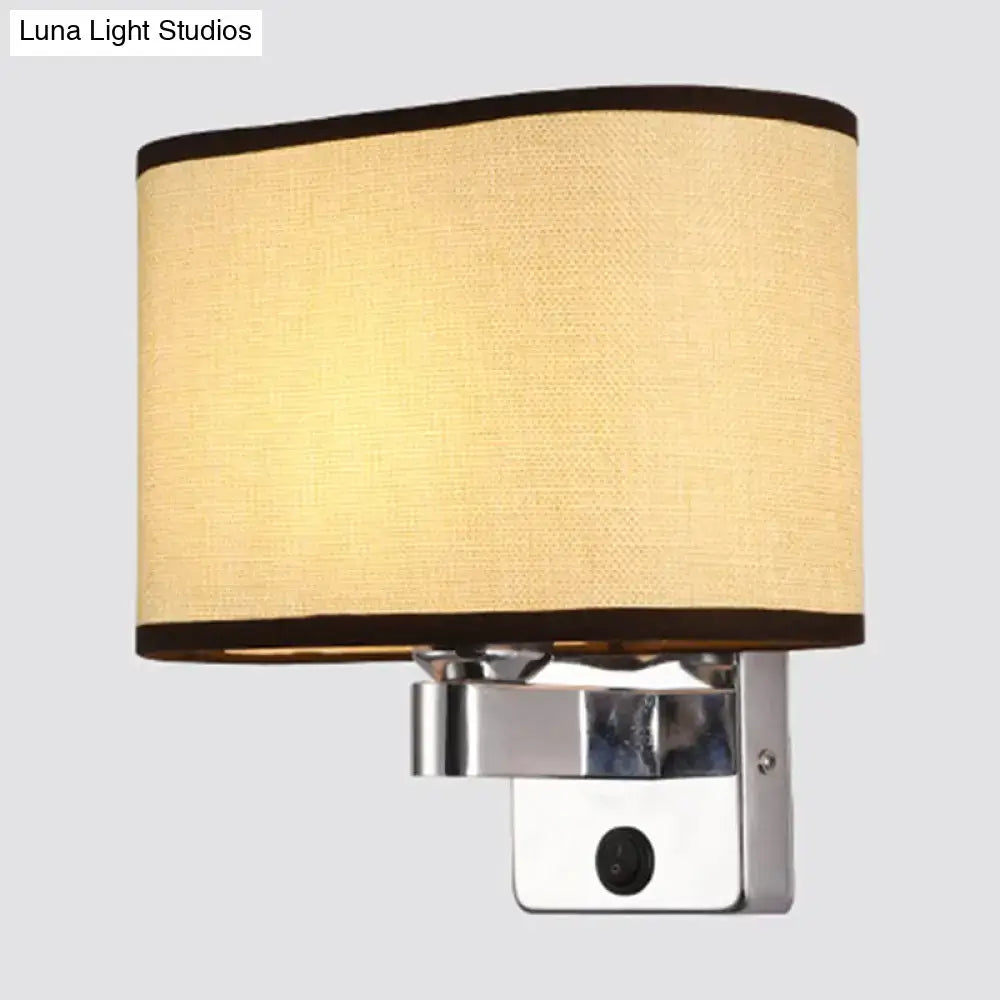 Modern rectangular chrome wall sconce with white beige fabric shade bedroom light