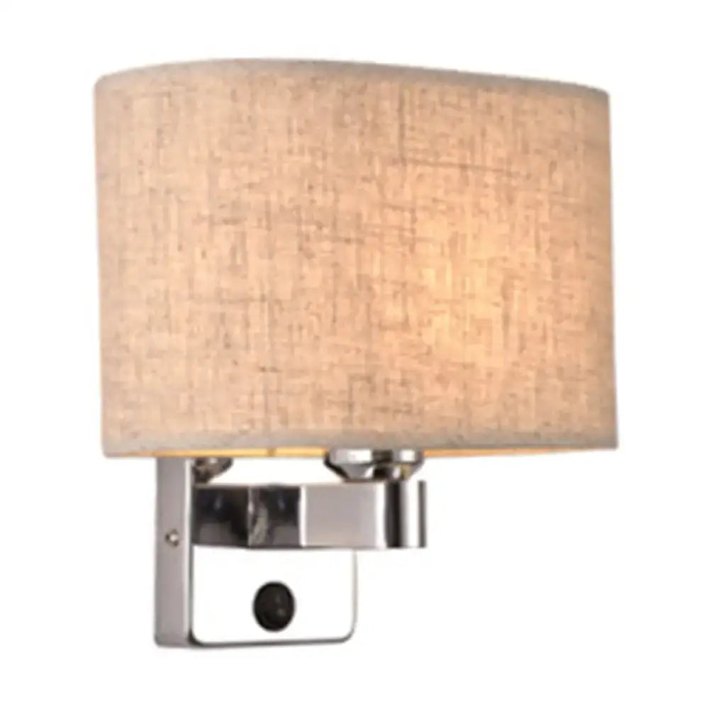 Modern rectangular chrome wall sconce with white beige fabric shade bedroom light