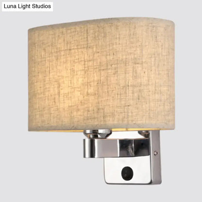 Modern rectangular chrome wall sconce with white beige fabric shade bedroom light
