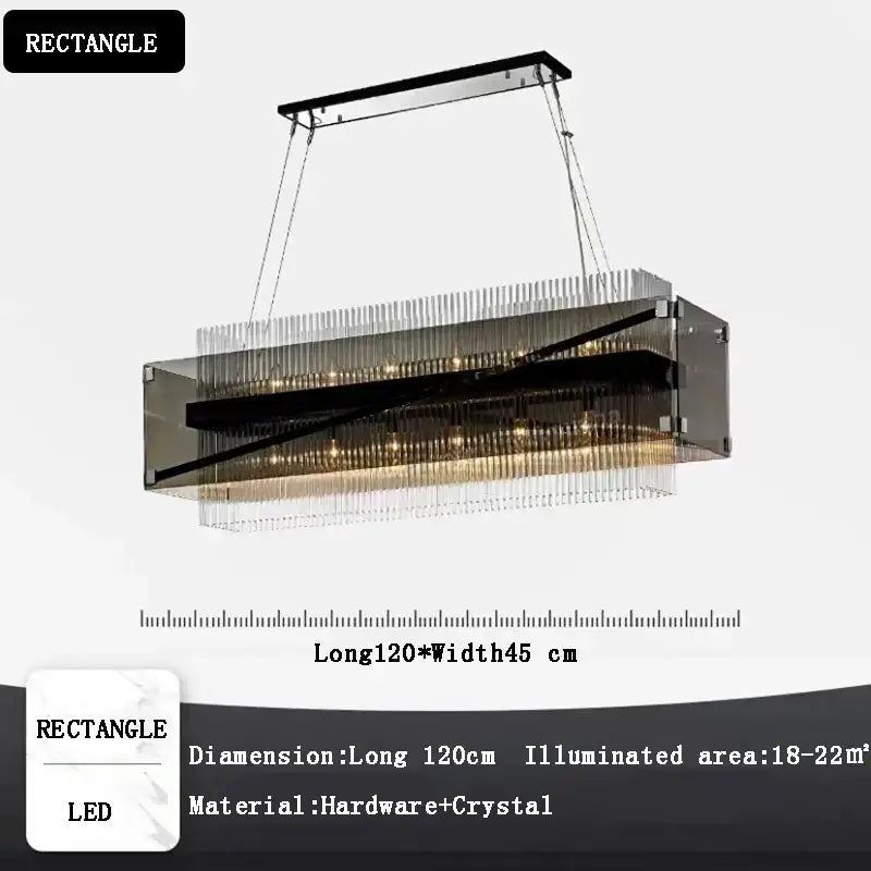 Modern rectangular crystal glass pendant chandelier for dining room