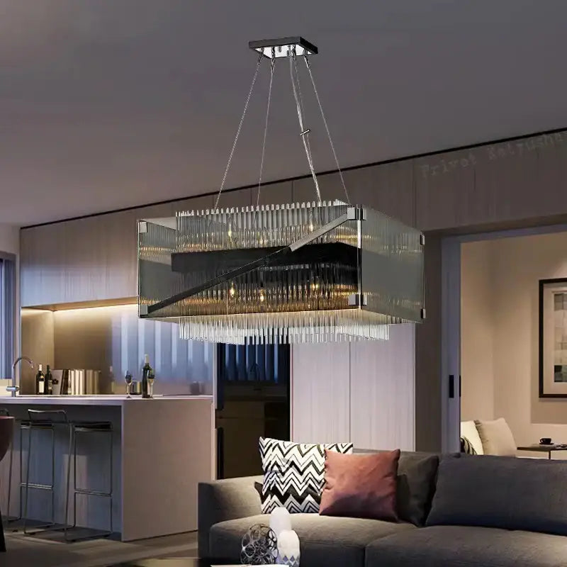 Modern rectangular crystal glass pendant chandelier for dining room