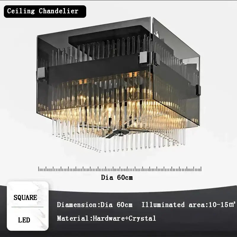 Modern rectangular crystal glass pendant chandelier for dining room