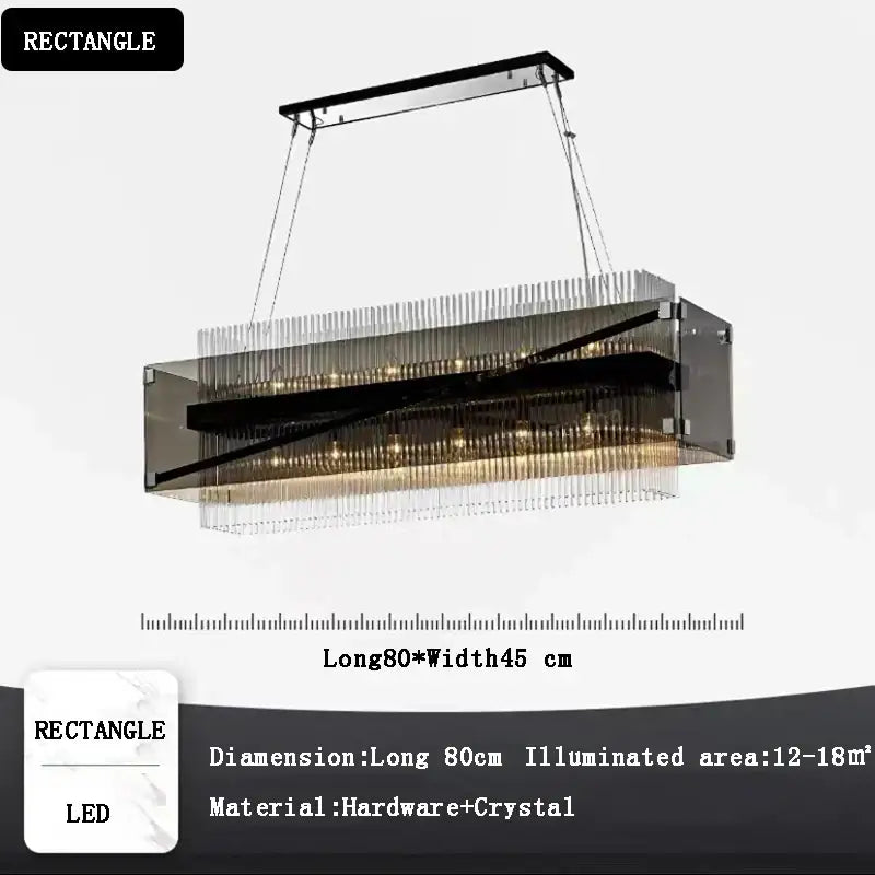 Modern rectangular crystal glass pendant chandelier for dining room