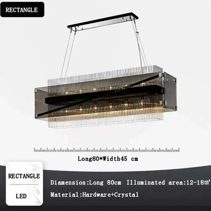 Modern rectangular crystal glass pendant chandelier for dining room
