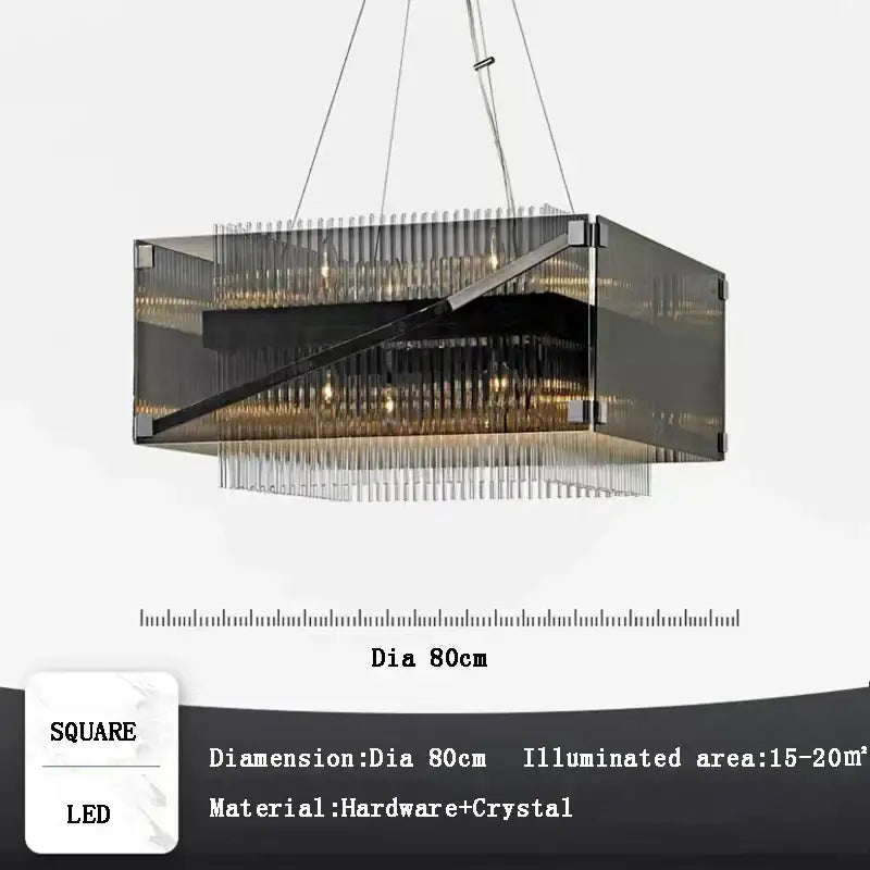 Modern rectangular crystal glass pendant chandelier for dining room