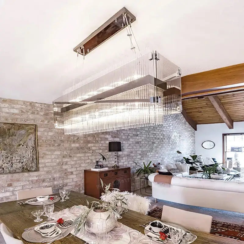Modern rectangular crystal glass pendant chandelier for dining room