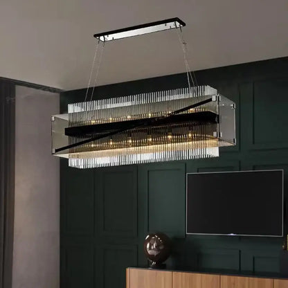 Modern rectangular crystal glass pendant chandelier for dining room