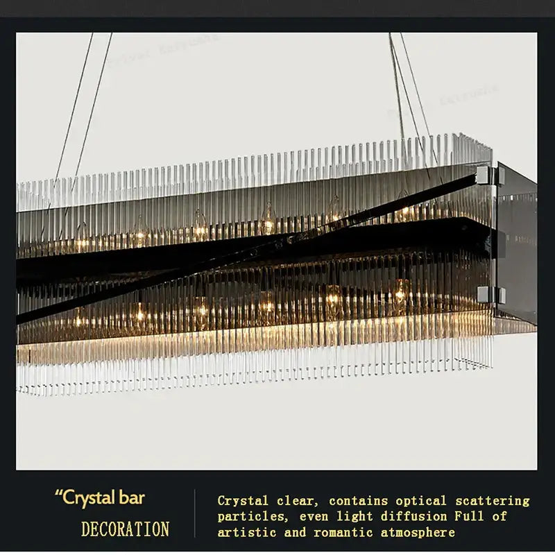 Modern rectangular crystal glass pendant chandelier for dining room