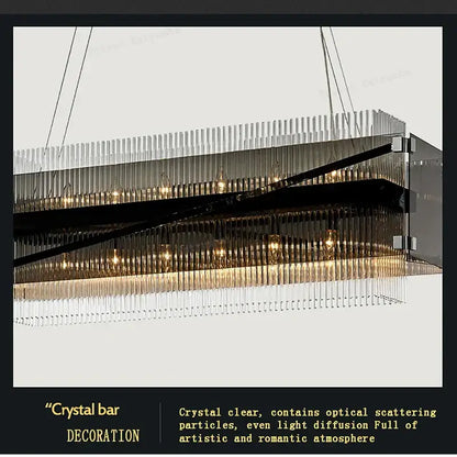 Modern rectangular crystal glass pendant chandelier for dining room