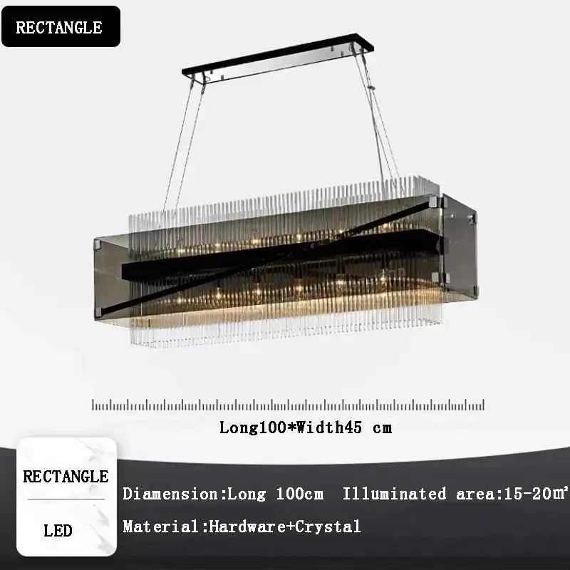 Modern rectangular crystal glass pendant chandelier for dining room