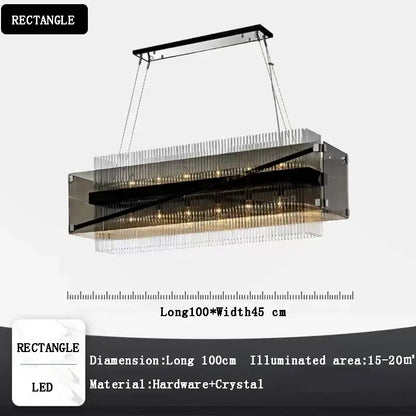 Modern rectangular crystal glass pendant chandelier for dining room