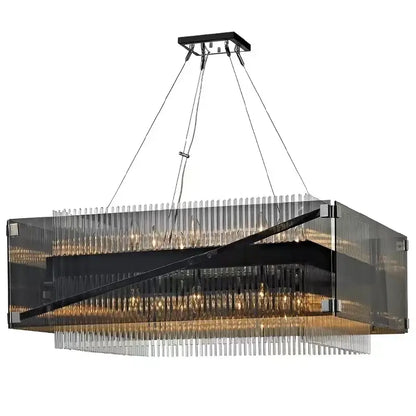 Modern rectangular crystal glass pendant chandelier for dining room