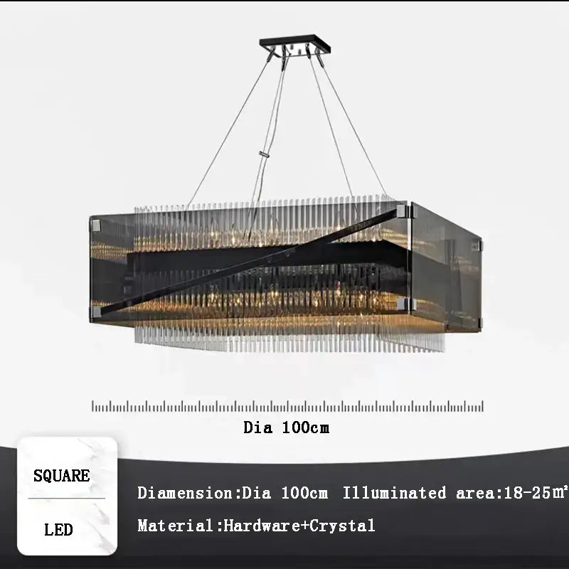 Modern rectangular crystal glass pendant chandelier for dining room